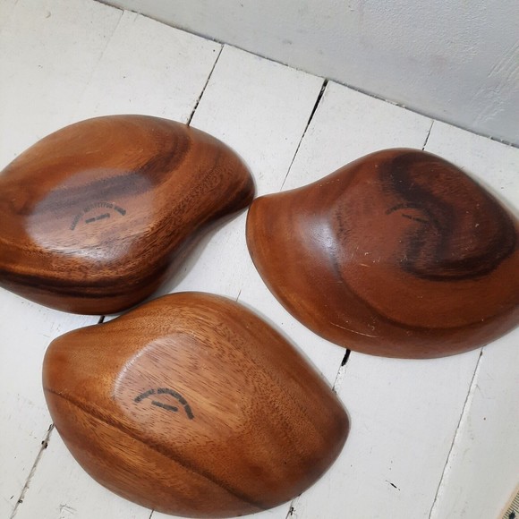 Vintage Genuine Monkeypod Wood Seed Pod Shaped Dish Lot of 3 Wooden Monkey Pod - Picture 8 of 12